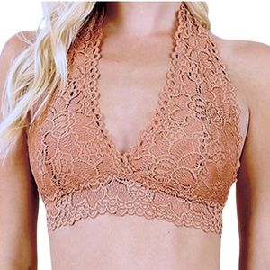 Zenana Plus Size Lace Halter Stretch Bralette Bra